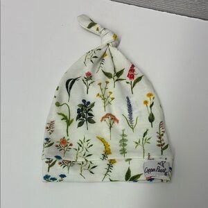White Botanical Print Knotted Baby Hat